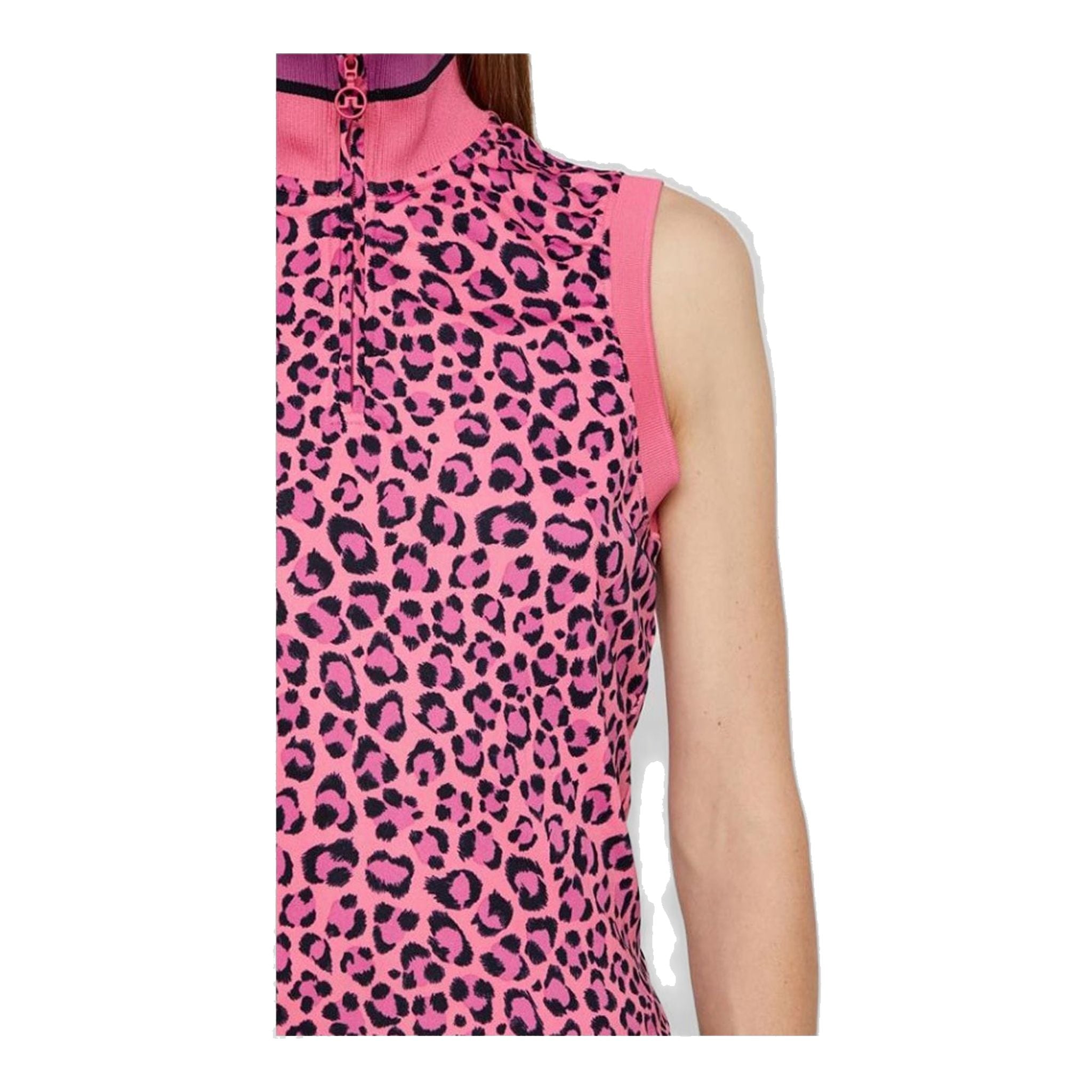J. Lindeberg W Audrey-TX Jersey SL Polo Pink Leopard Damen