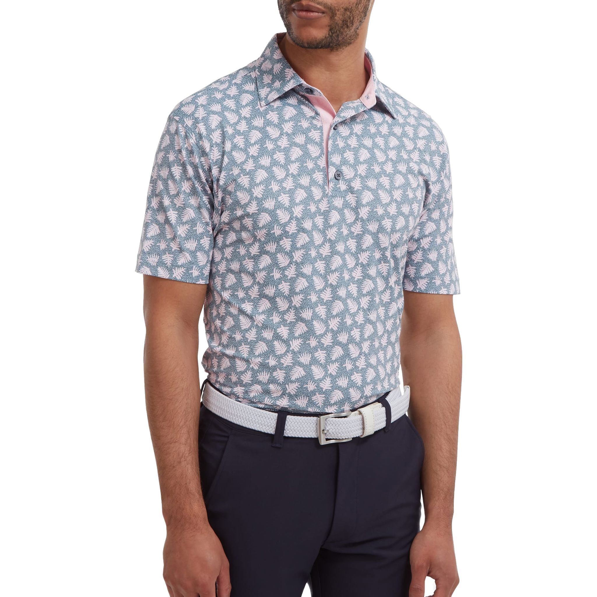 Footjoy M Polo Shadow Palm Print Pique Graphit/Quartz Pink Herren