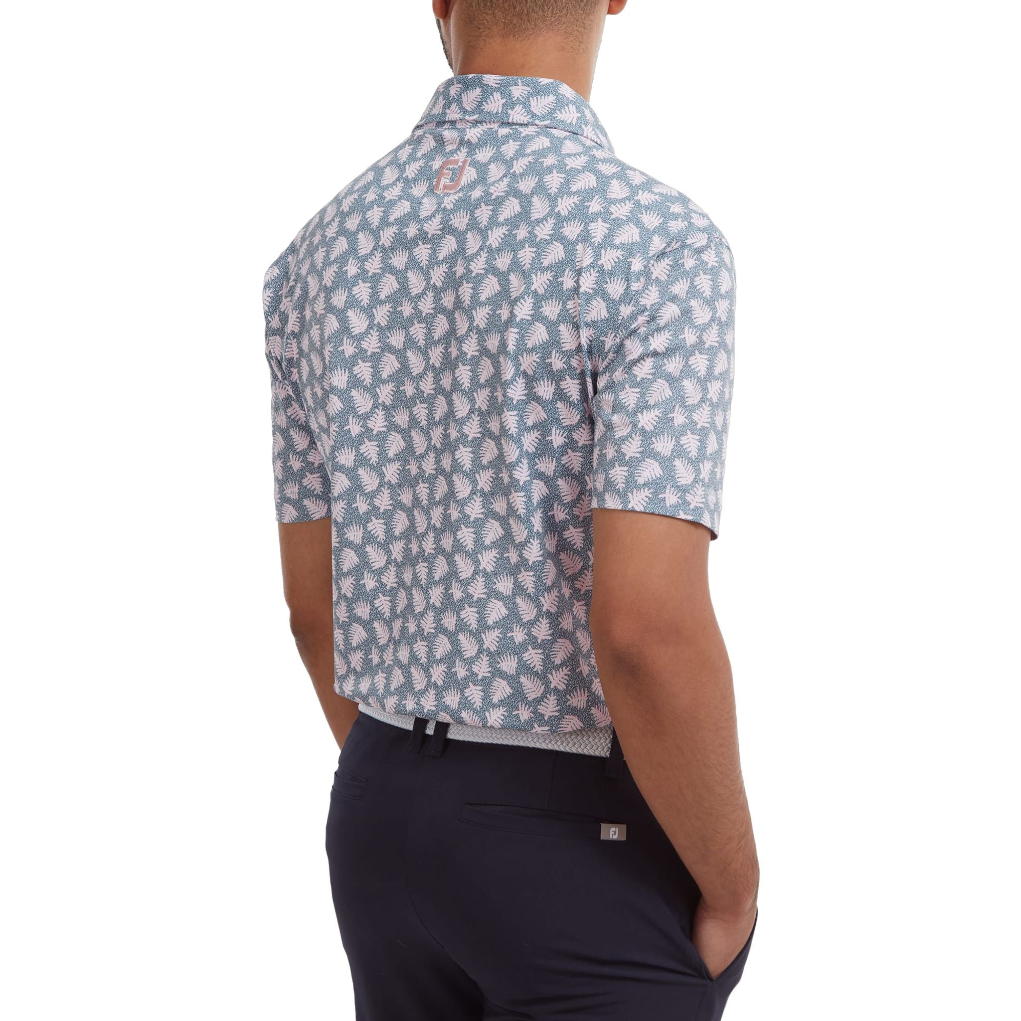 Footjoy M Polo Shadow Palm Print Pique Graphit/Quartz Pink Herren