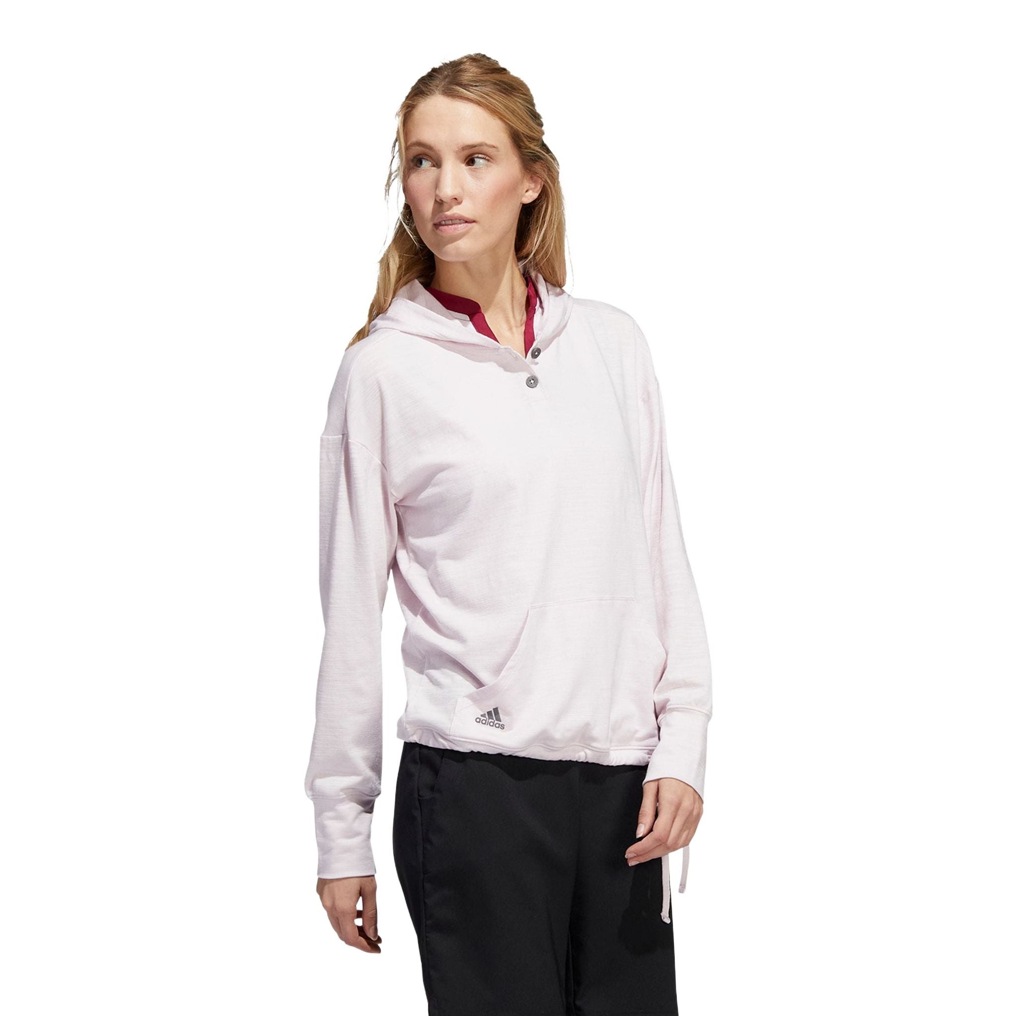 Adidas W Essentials Slub Hoodie Almost Pink/Weiß Damen
