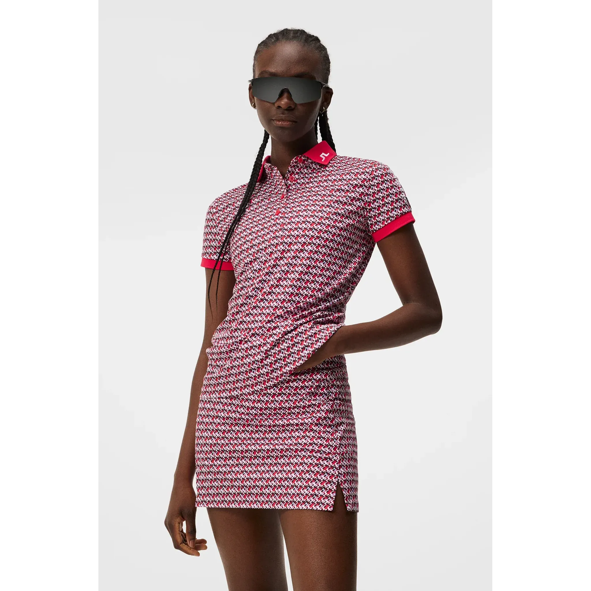 J. Lindeberg Tour Tech Print Polo Dámske JLMicro Bridge Rose Red Dámske