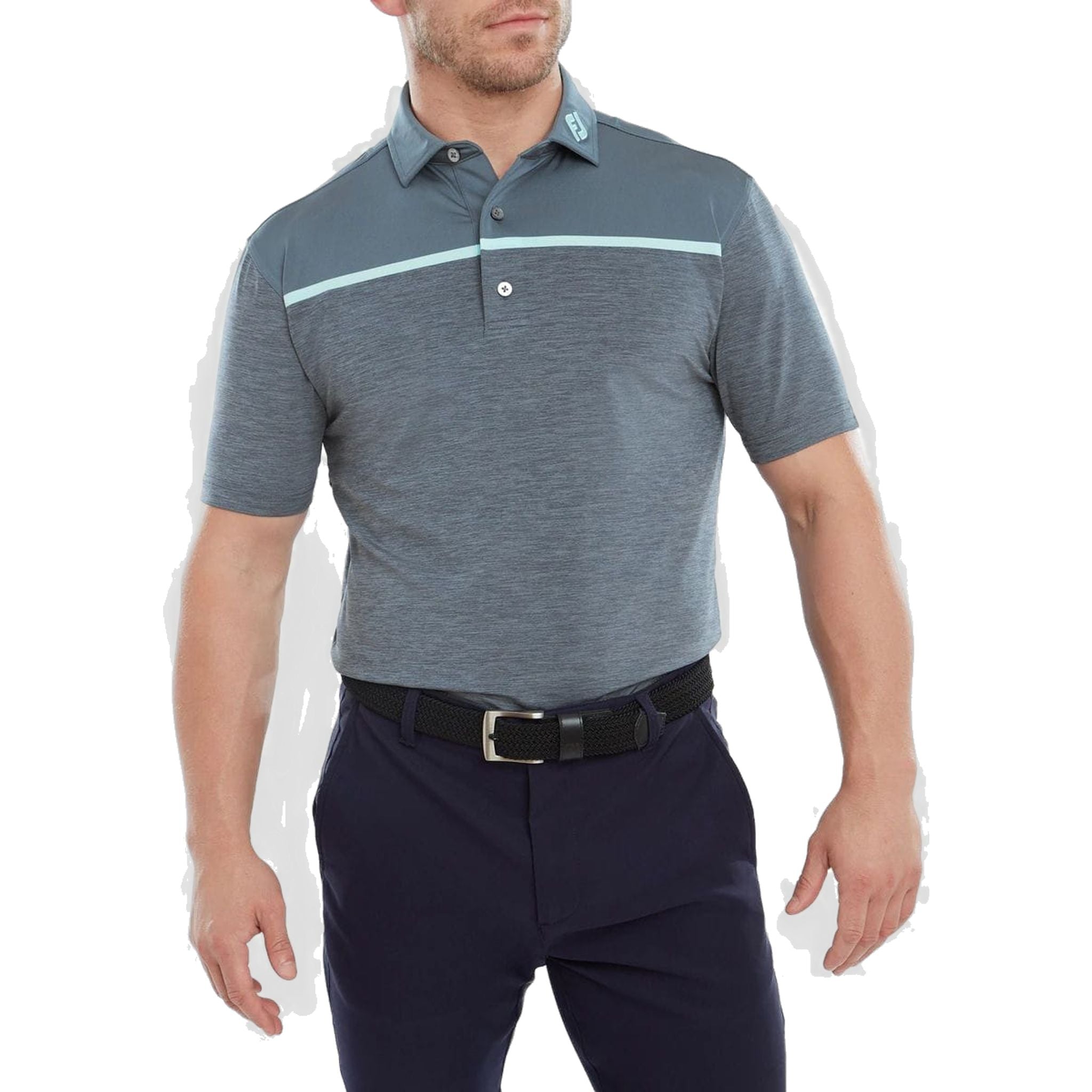 Footjoy Space Dye Block Golf Polo Lisle, Bluestone Herren Herren