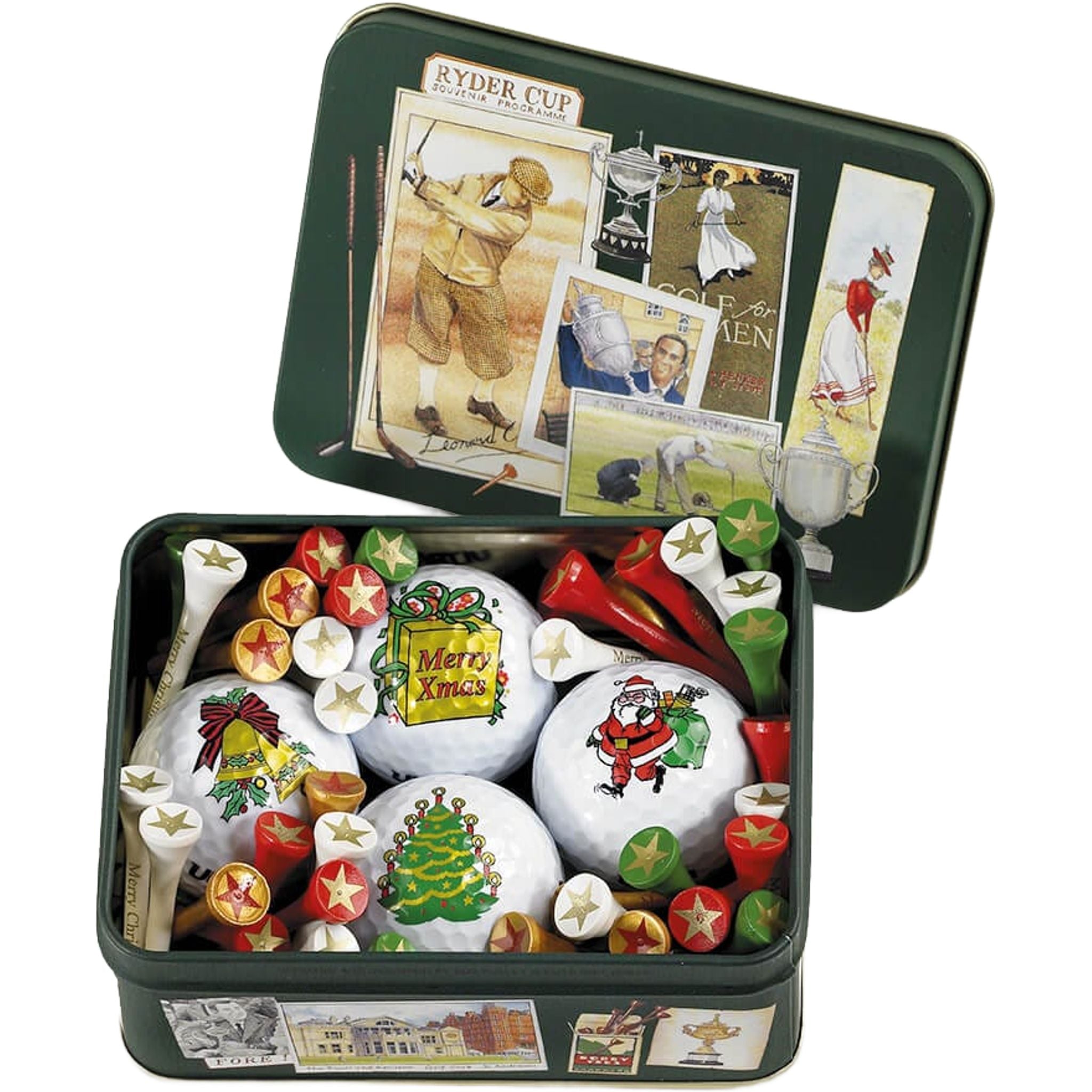 Sportiques Golfgeschenke Deko-Dose m. 4 Weihnachtsbällen und ca. 50 Tees
