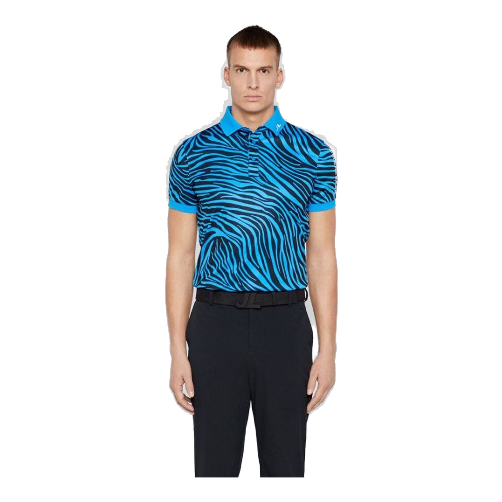 J. Lindeberg M Tour Tech Print Slim Fit-TX Polo Zebra Worl Blu Herren