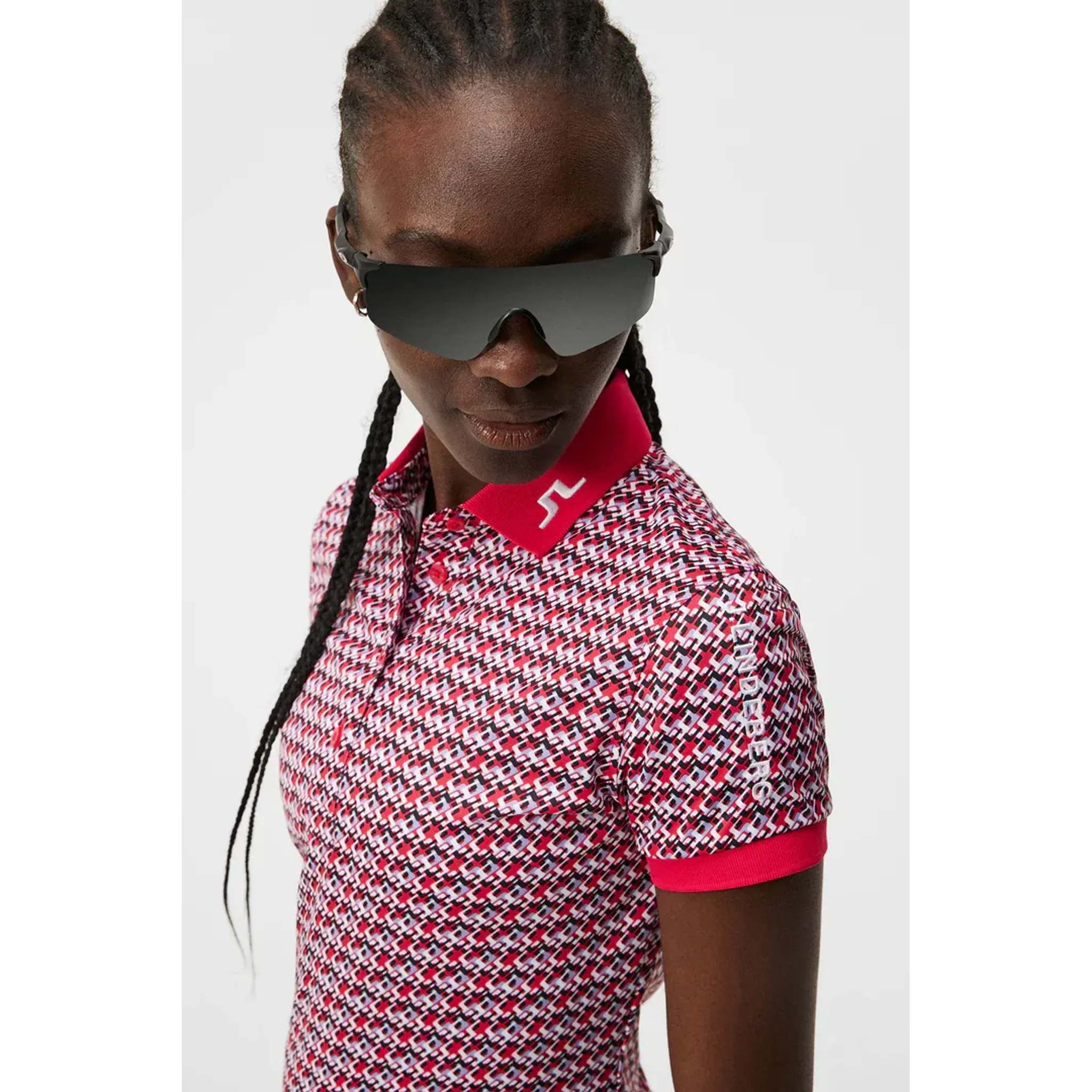 J. Lindeberg Tour Tech Print Polo Dámske JLMicro Bridge Rose Red Dámske